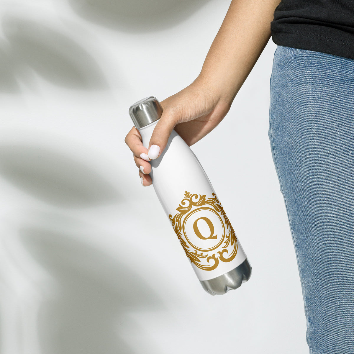 Stainless steel water bottle - Q symbol in Gold